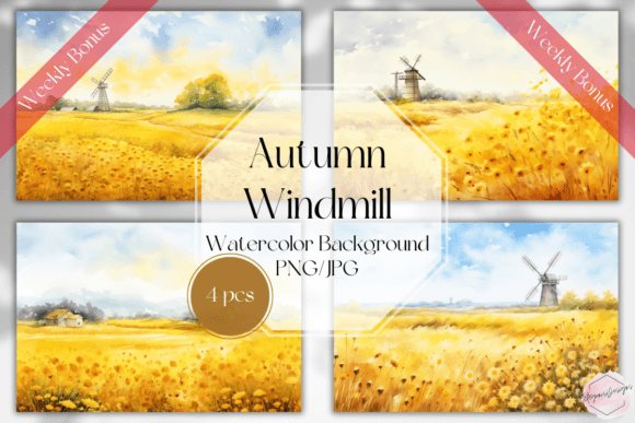 Autumn Windmill Watercolor Background: A Creative Resource for Seasonal Design