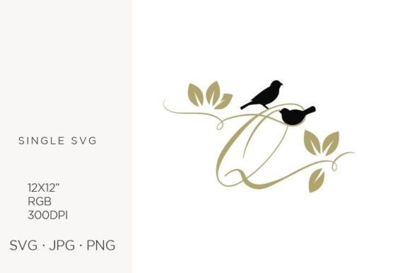 Birds on a Branch: Golden Letter Q Design Assets