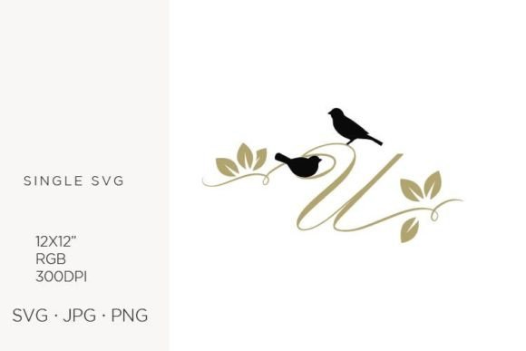 Birds on a Branch, Golden Letter U: A Design Resource