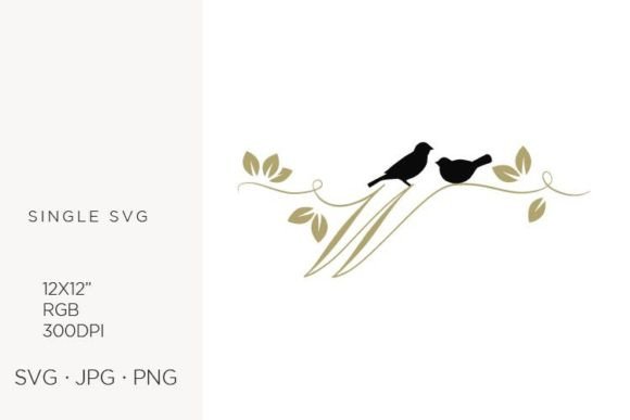 Birds on a Branch: Golden Letter W Design