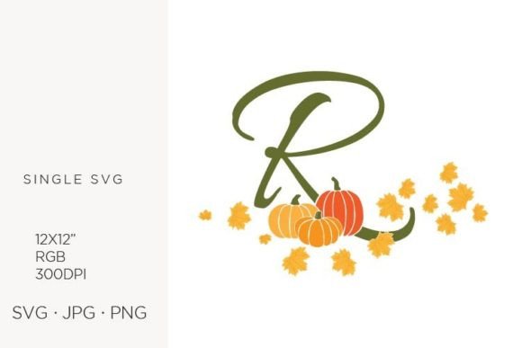 R Letter, Autumn Leaves and Pumpkin Clipart